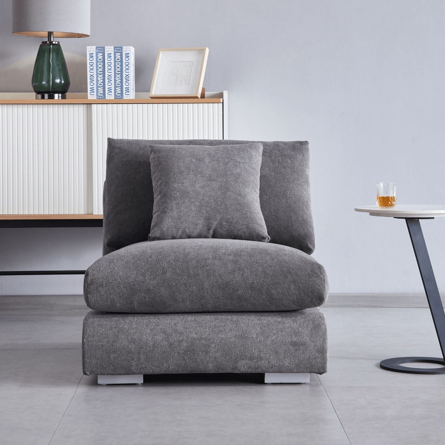 Feathers 1 Seater Armless Grey